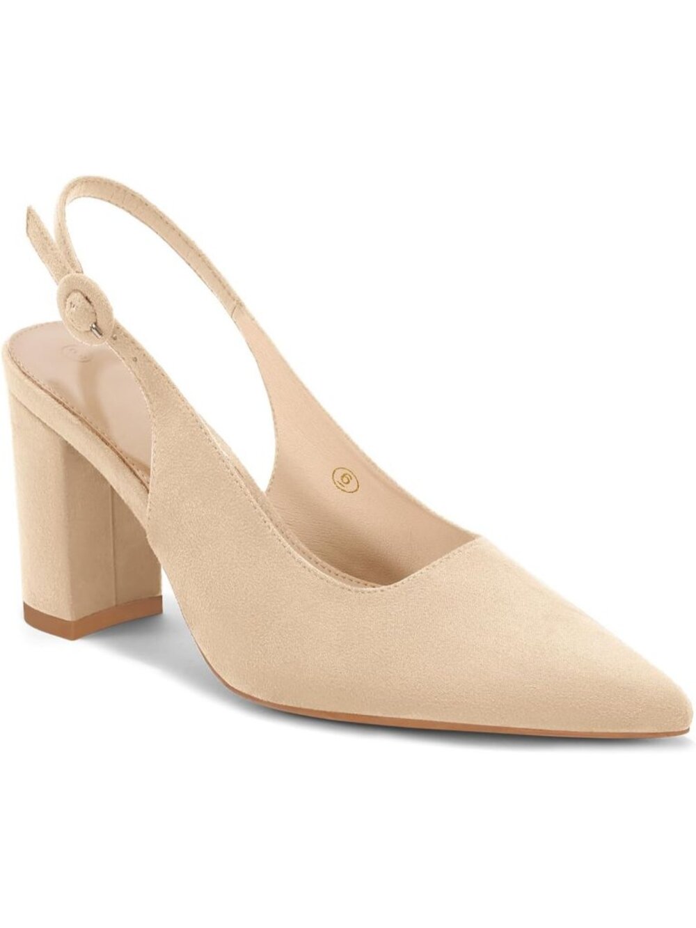 Women's Suede Nude Slingback Block Heels Pointed Closed Toe Party Dressy Shoes